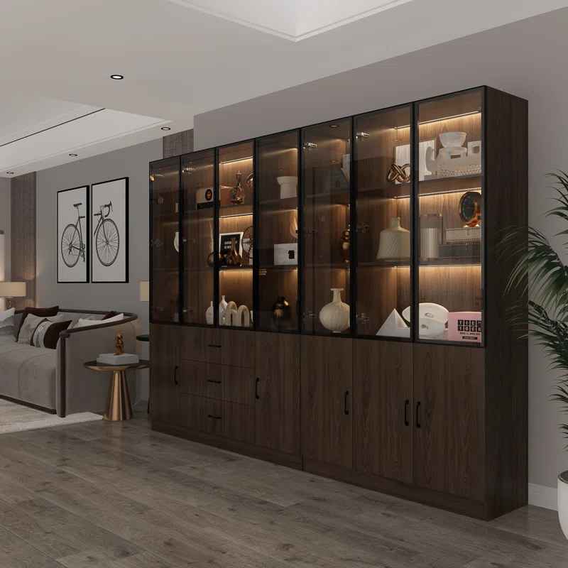 Glass Doors Display Case Curio Cabinet With Drawers