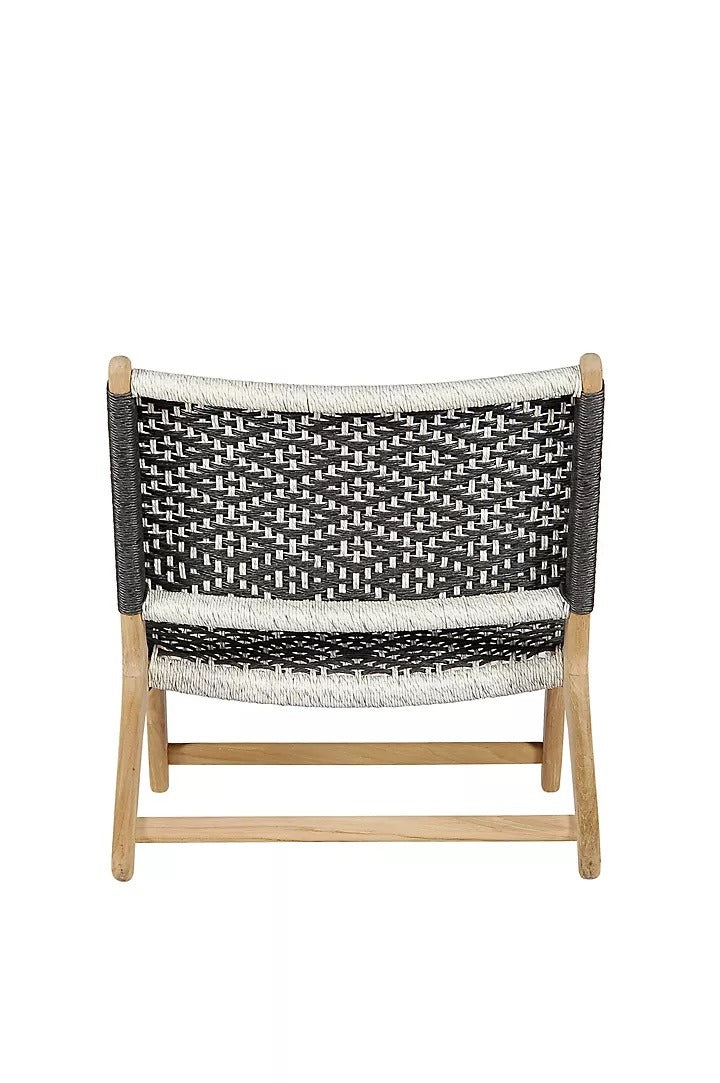 Havana Wicker Teak Armless Chair Black and White Diamond