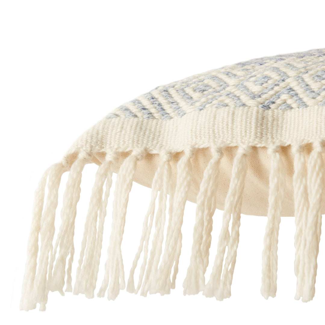 Iker Indoor Outdoor Light Blue Ivory Pillow With Insert-24"x16"