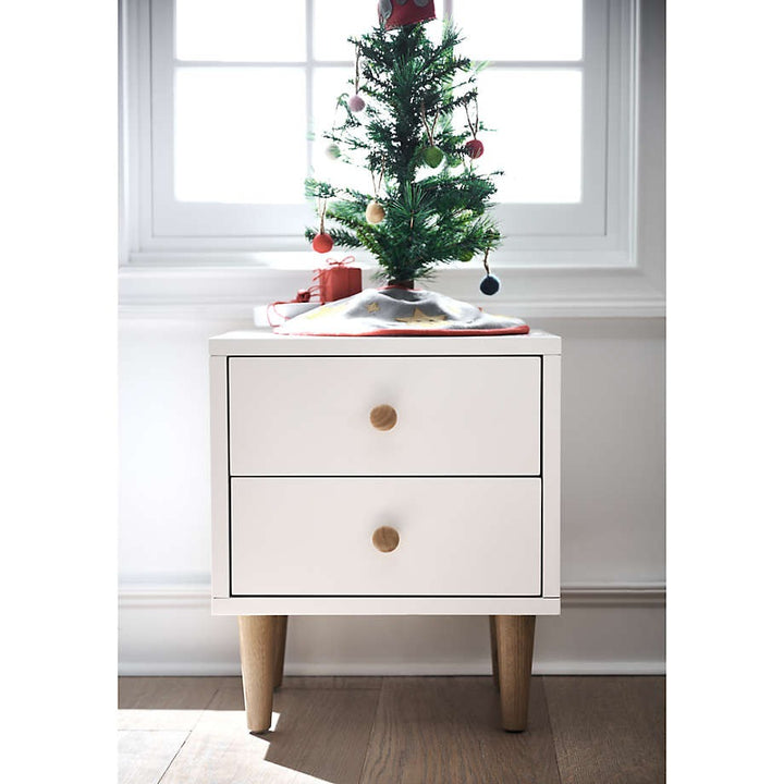 Finn White Wood 2 Drawer Kids Nightstand