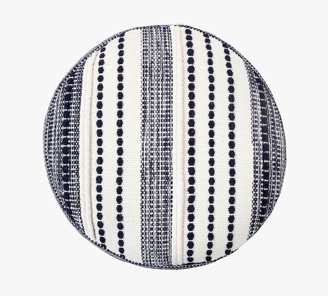 Coastal Striped Cotton Round Pouf
