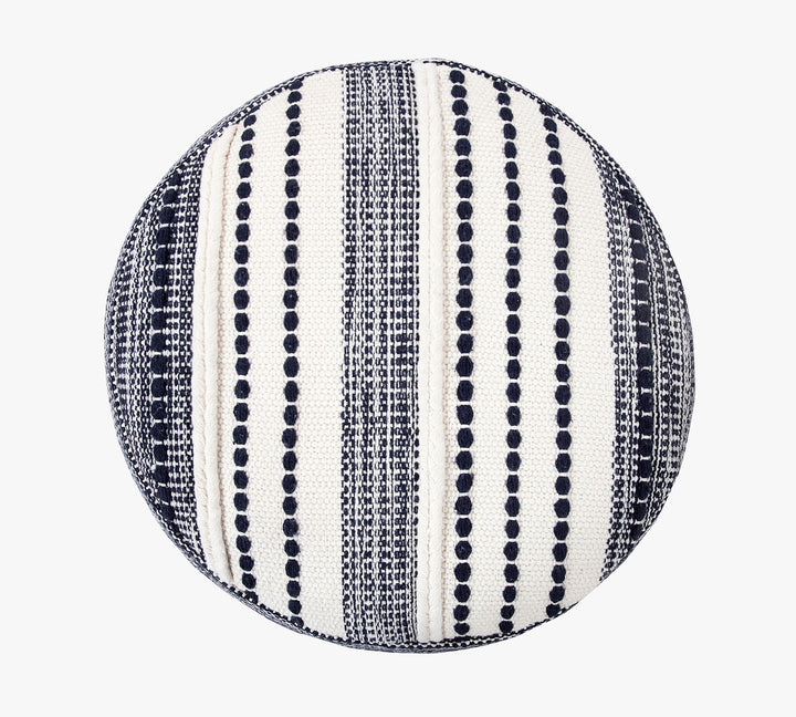Coastal Striped Cotton Round Pouf