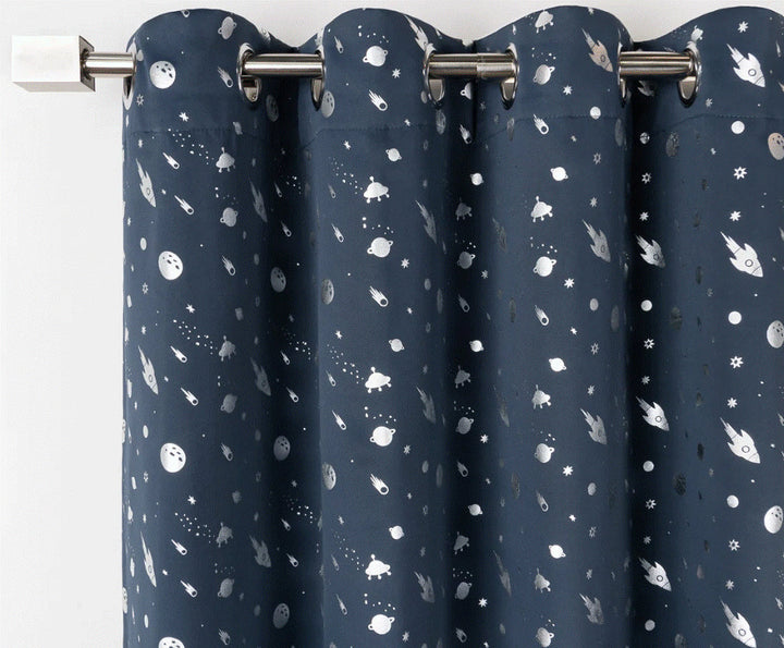 Tatyana Silver Foil Outer Space Polyester Blackout Curtain Pair (Set of 2)