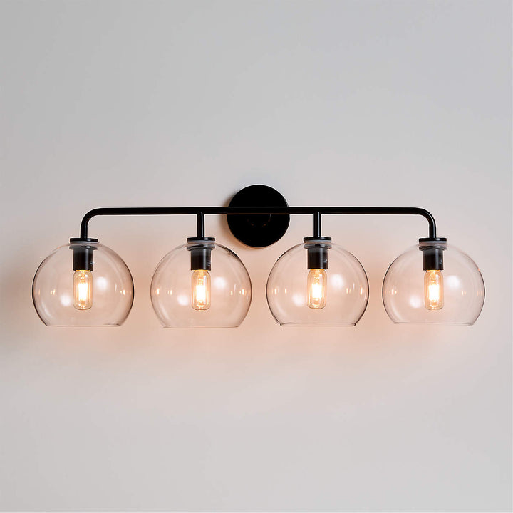 Arren Black 4 Light Wall Sconce Light with Clear Glass Round Shade