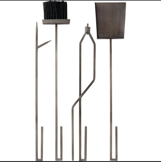 4 Piece Bend Raw Steel Standing Fireplace Tool Set