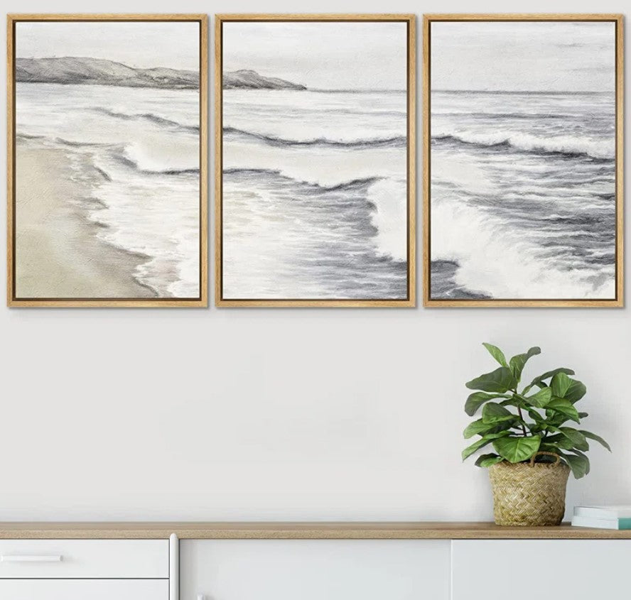 Coastal Ocean Wave Beach Shore Muted Nature Seascape Framed Wall Art