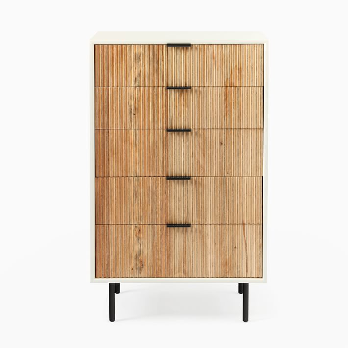 Quinn Wood 5 Drawer Dresser White Antique Bronze