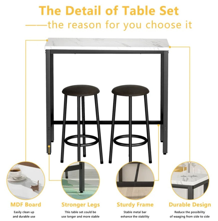 3 Piece Dining Bar Table Set