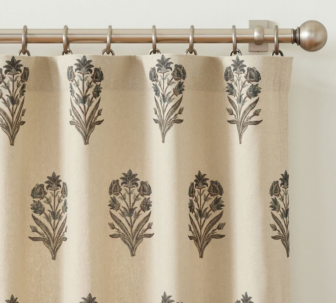 Elinor Floral Mughal Linen Cotton Curtain-108"