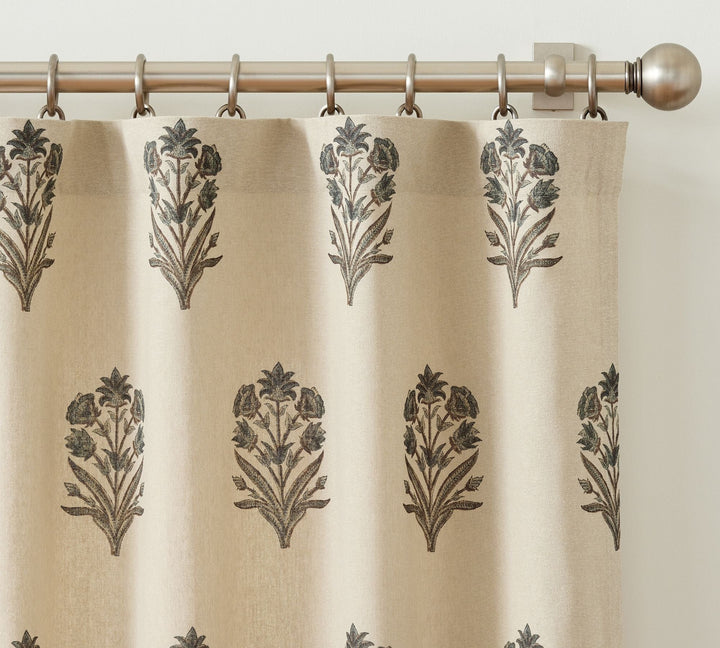 Elinor Floral Mughal Linen Cotton Curtain-108"