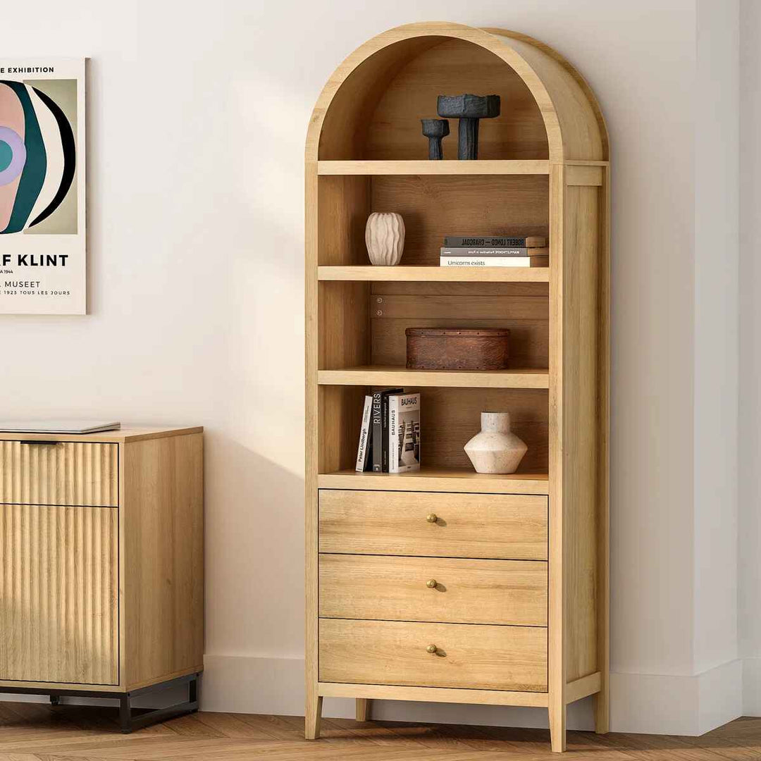 Bookcase Storage Display Cabinet With 3 Drawers And Shelves