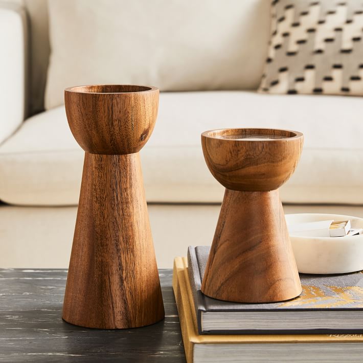 Pure Wood Pillar Candle Holders Small