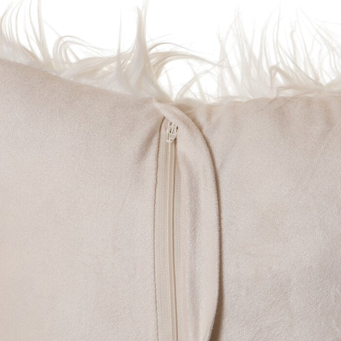 Marty Mongolian Long Hair Square Faux Fur Cushion With Insert-18"x18"