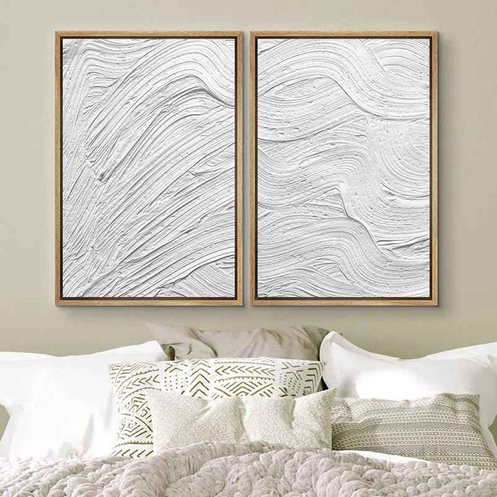 Stroke Waves Abstract Shapes Illustrations Canvas 2 Pieces Painting-36"x48"