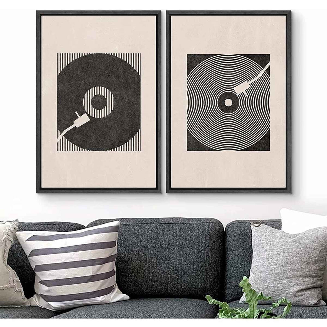 Music Record Player Boho Wall Art with Frame I