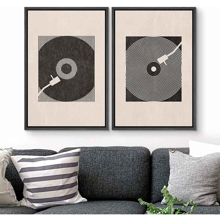Music Record Player Boho Wall Art with Frame I