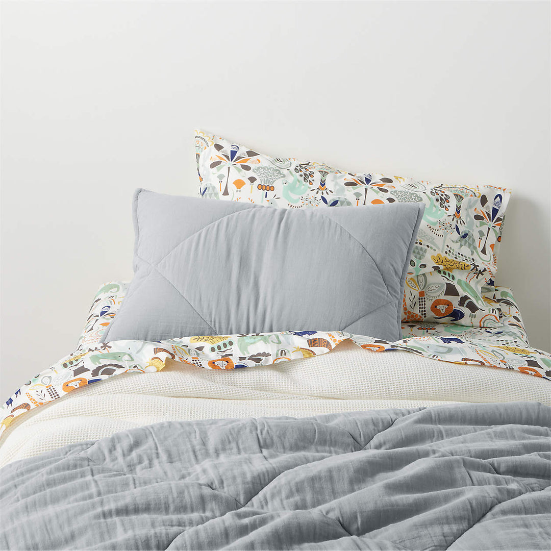 Supersoft Mist Blue Quilted Cotton Gauze Kids Pillow Sham