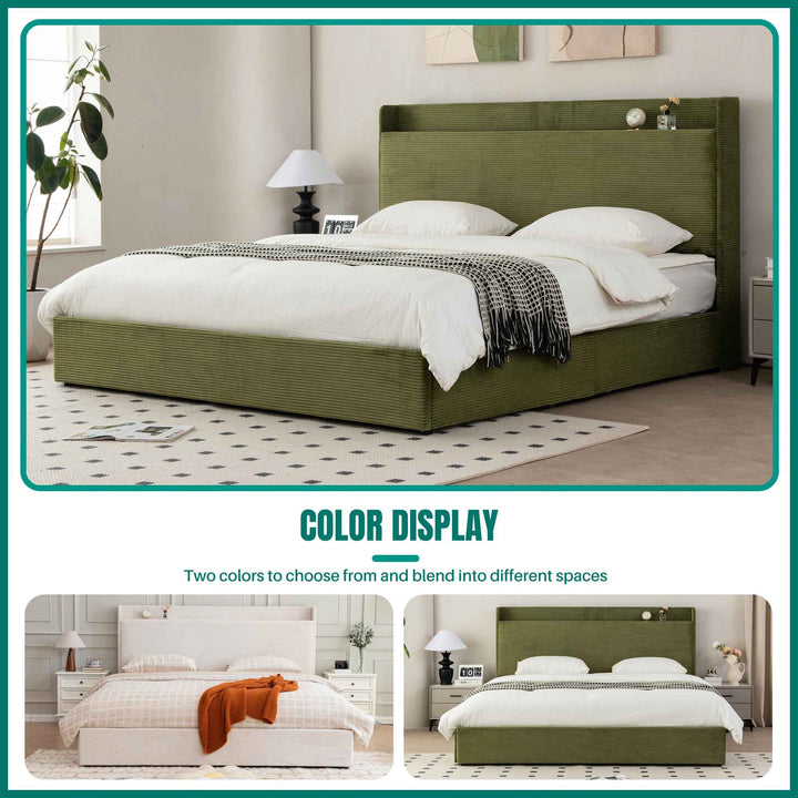 Upholstered Platform Bed with 4 Storage Drawers And Storage Headboard-King