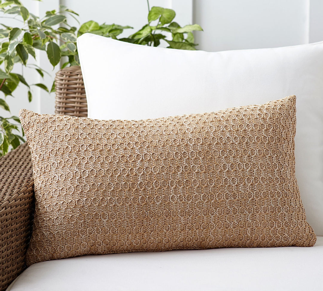 Faux Natural Fiber Honeycomb Outdoor Lumbar Pillow 12x21