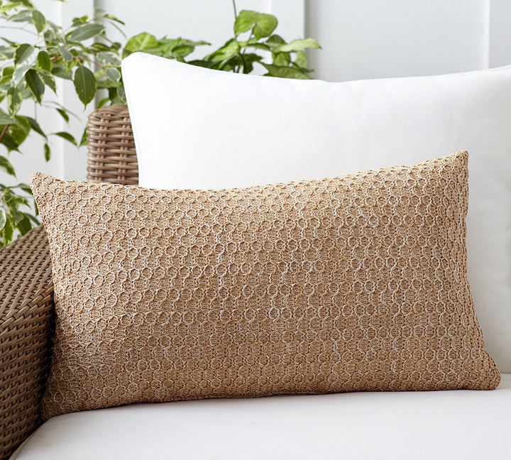 Faux Natural Fiber Honeycomb Outdoor Lumbar Pillow 12x21