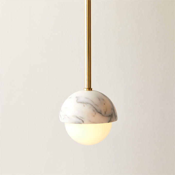 Polaris White Marble and Brass Globe Pendant Light