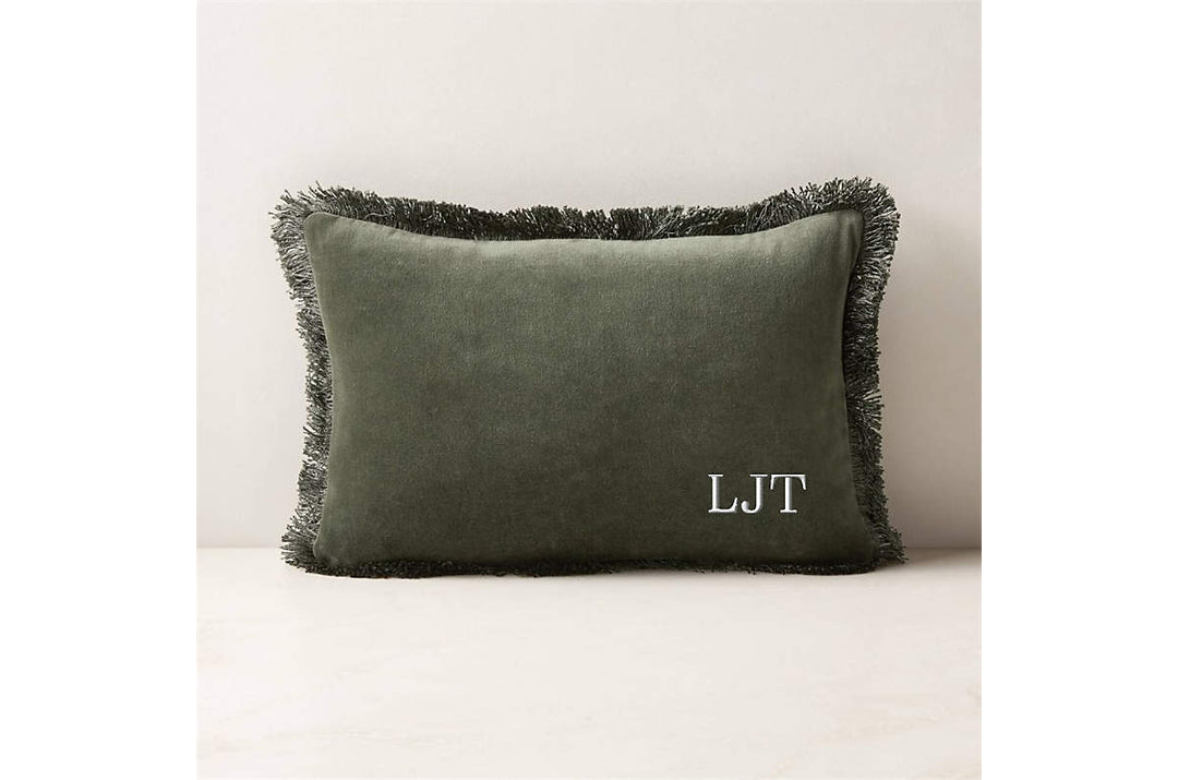 BETTIE FOREST GREEN VELVET THROW PILLOW WITH FEATHER-DOWN INSERT 18''X12''