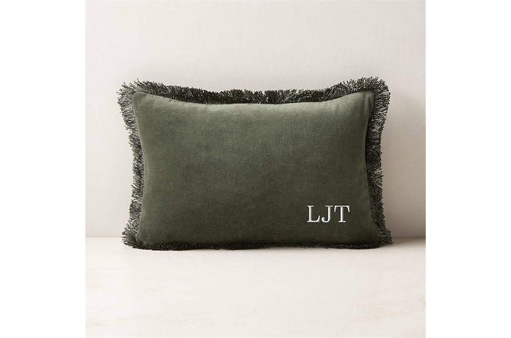 BETTIE FOREST GREEN VELVET THROW PILLOW WITH FEATHER-DOWN INSERT 18''X12''
