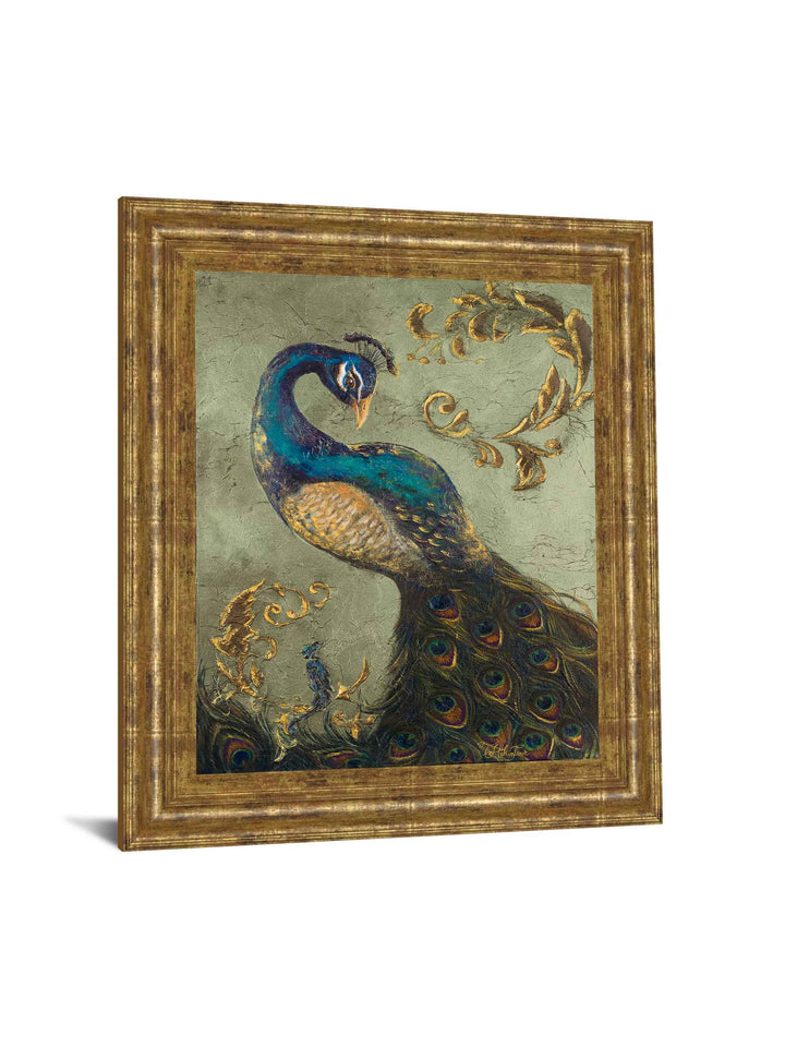 Peacock On Sage II by Tiffany Hakimipour Picture with Frame-26"x22"
