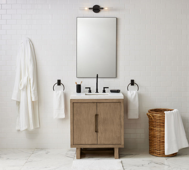 Cooper Ribbed Glass Double Tube Sconce