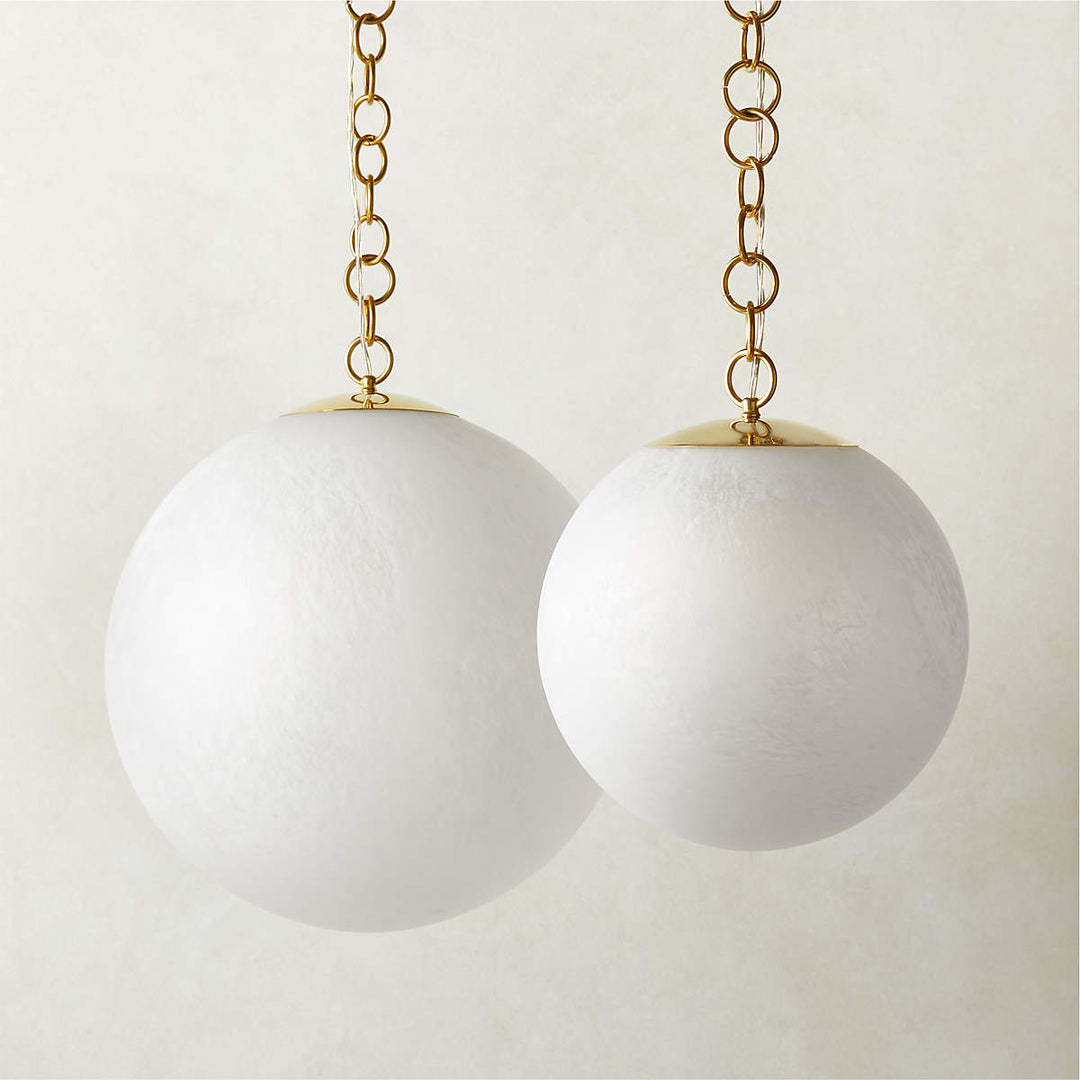MOON GLOBE PENDANT LIGHT WITH BRASS CHAIN 14"