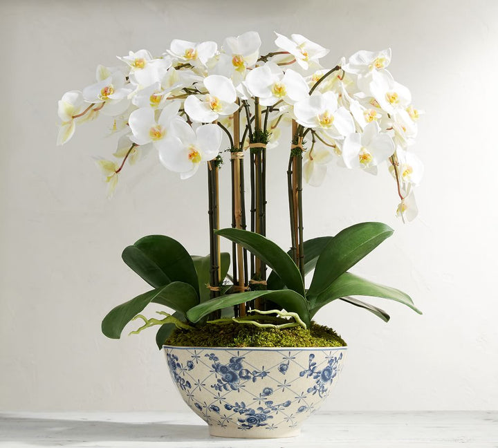 Faux Orchid in Rose Trellis Bowl