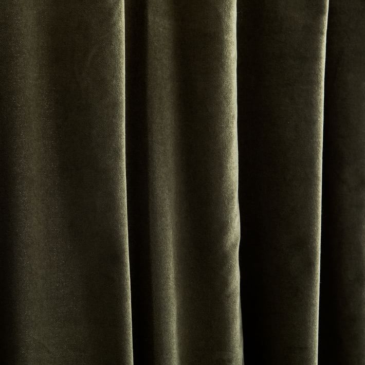 Cotton Velvet Curtain Dark Olive-96"