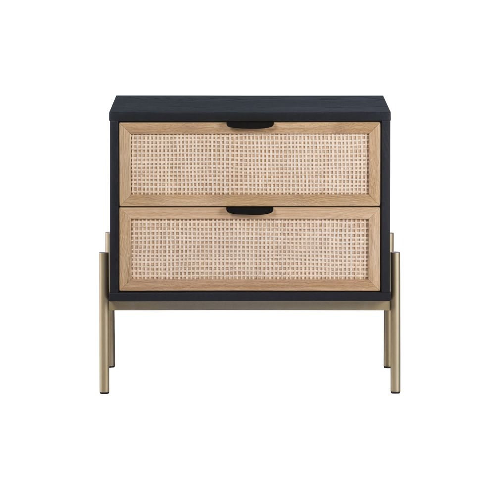 Lofted Rattan Wood 2 Drawer Nightstand
