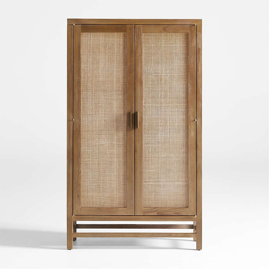 Blake Light Brown Teak and Rattan 2 Door Storage Cabinet