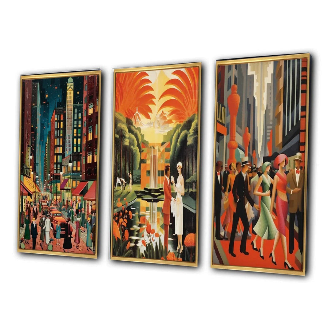 Art Deco Retro City Life by Designart 3 Pieces