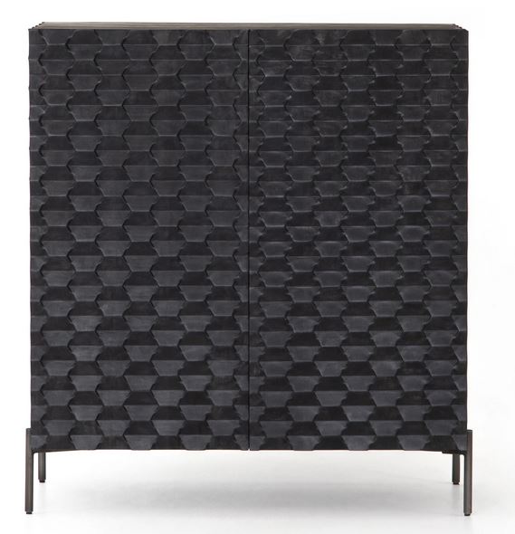 Raffael Bar Cabinet in Carved Black Wash