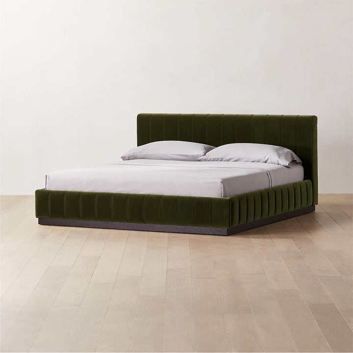 FORTE CHANNELED GREEN VELVET KING BED