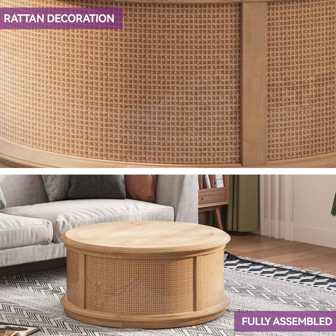 Britnie Round Rattan Drum Lift Top Coffee Table