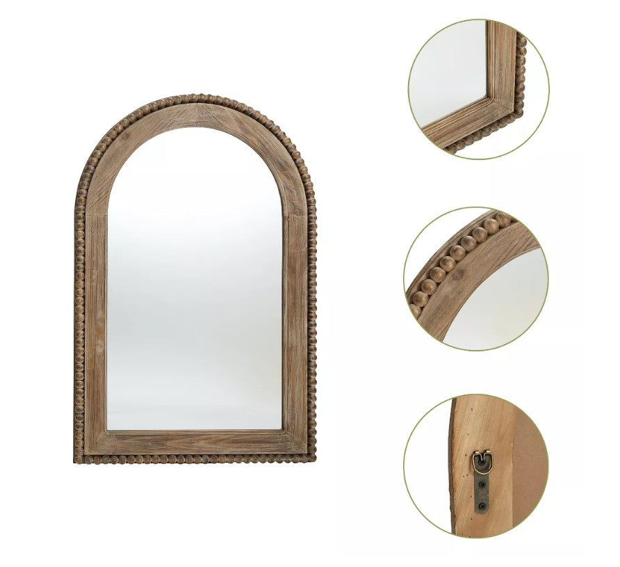LuxenHome Wood Framed Arch Window Wall Mirror Brown