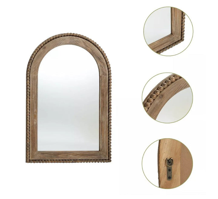 LuxenHome Wood Framed Arch Window Wall Mirror Brown