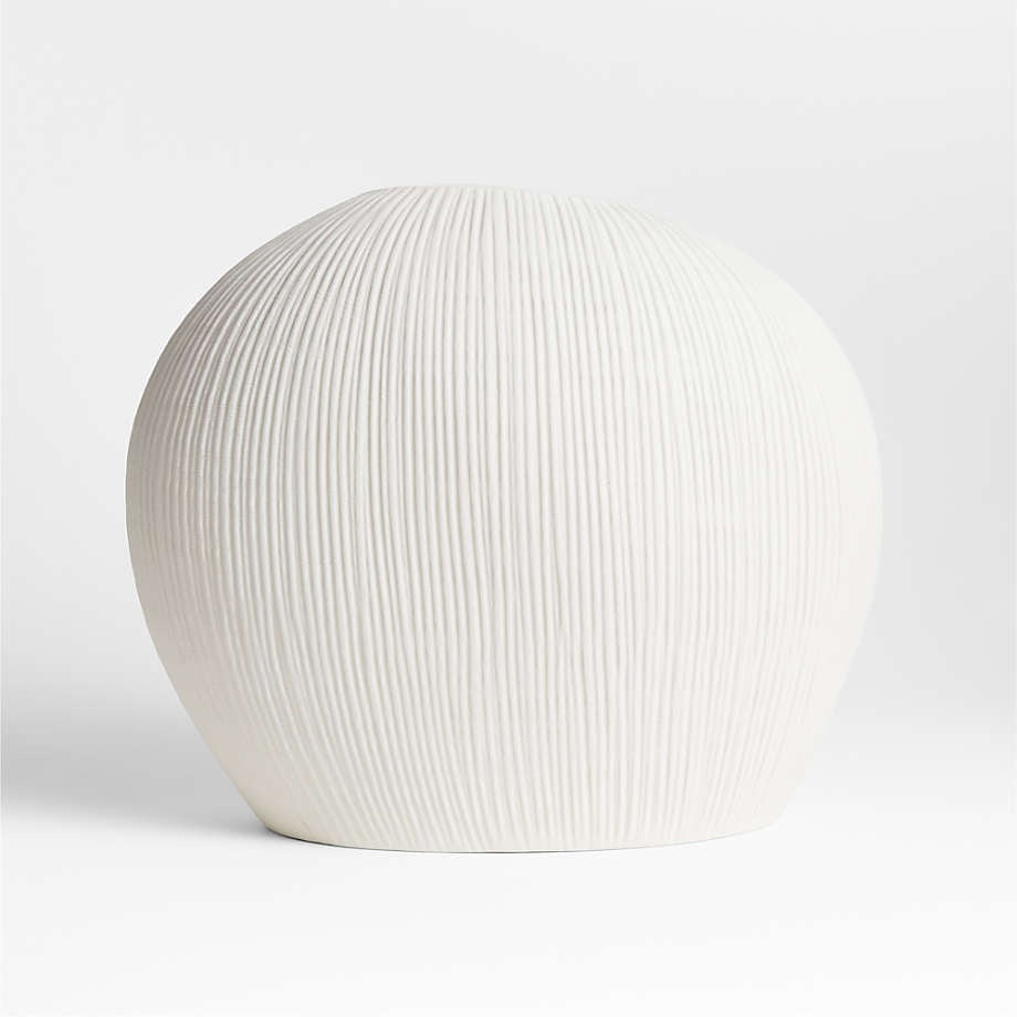 Alura Low Wide Cream White Porcelain Vase