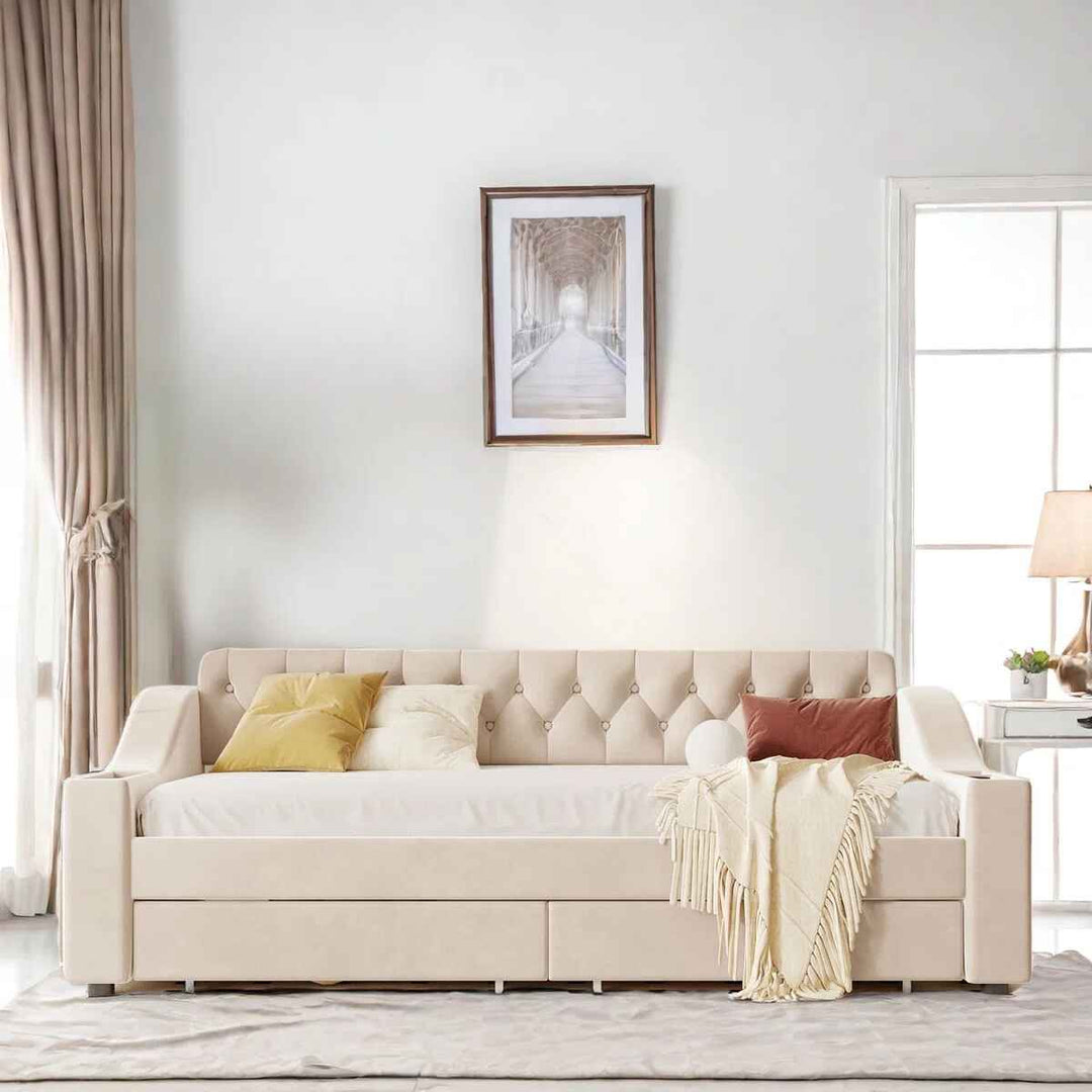 Upholstered Daybed With Storage Armrests