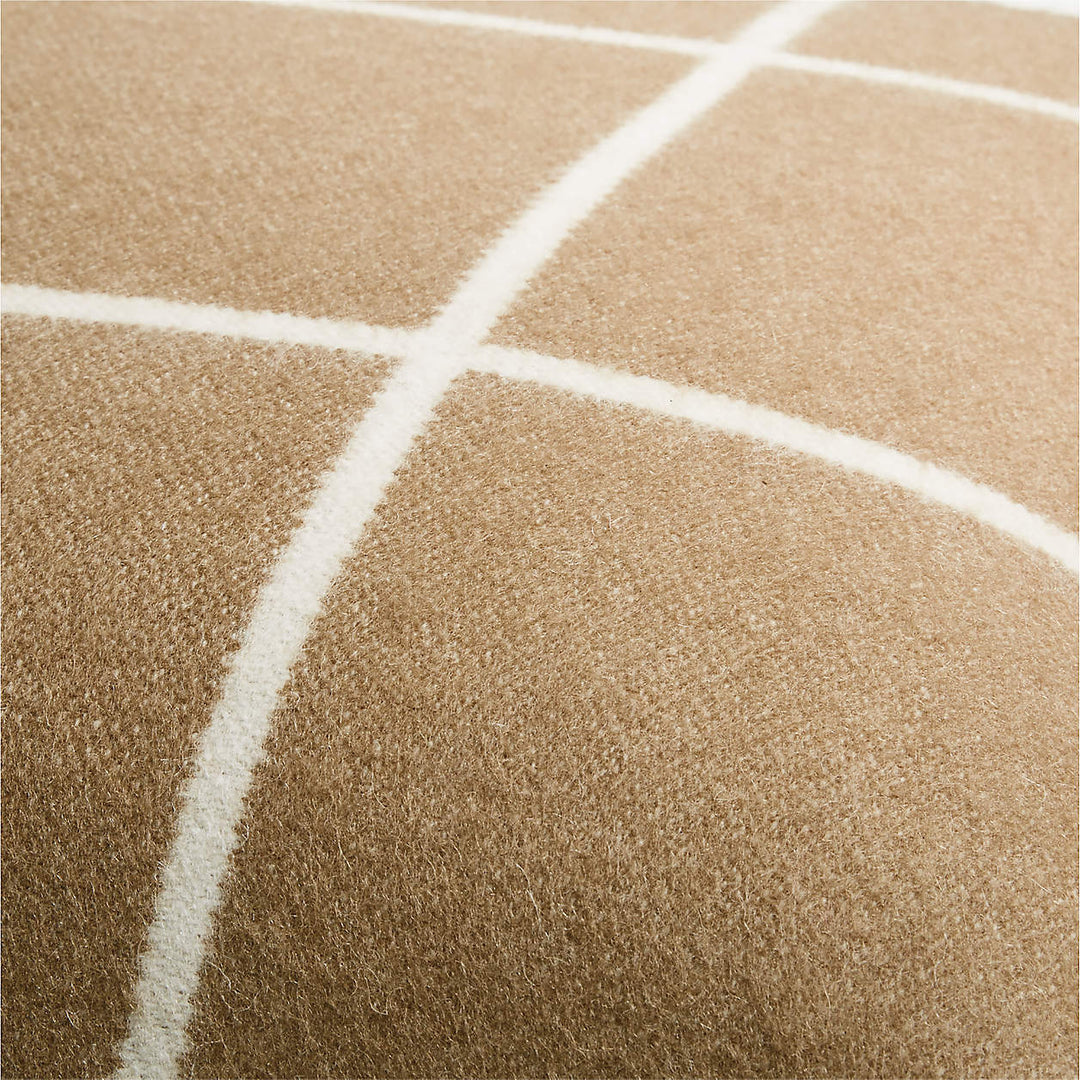 Camel Brown Reversible Merino Wool Windowpane Throw Pillow Cover-20"x20"