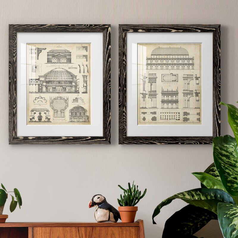 Vintage Architects Plan 2 Piece Picture With Frame-20"x24"