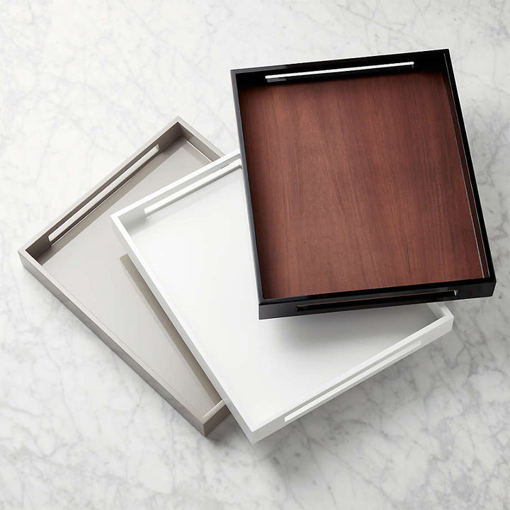 Grant Black and Wood Rectangular Serving Tray