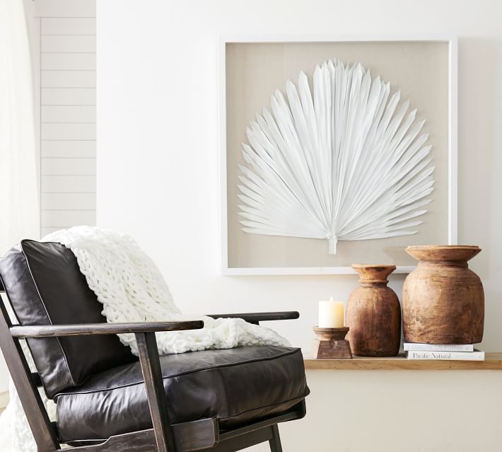 Palm Leaf Shadow Box Wall Art White With Frame