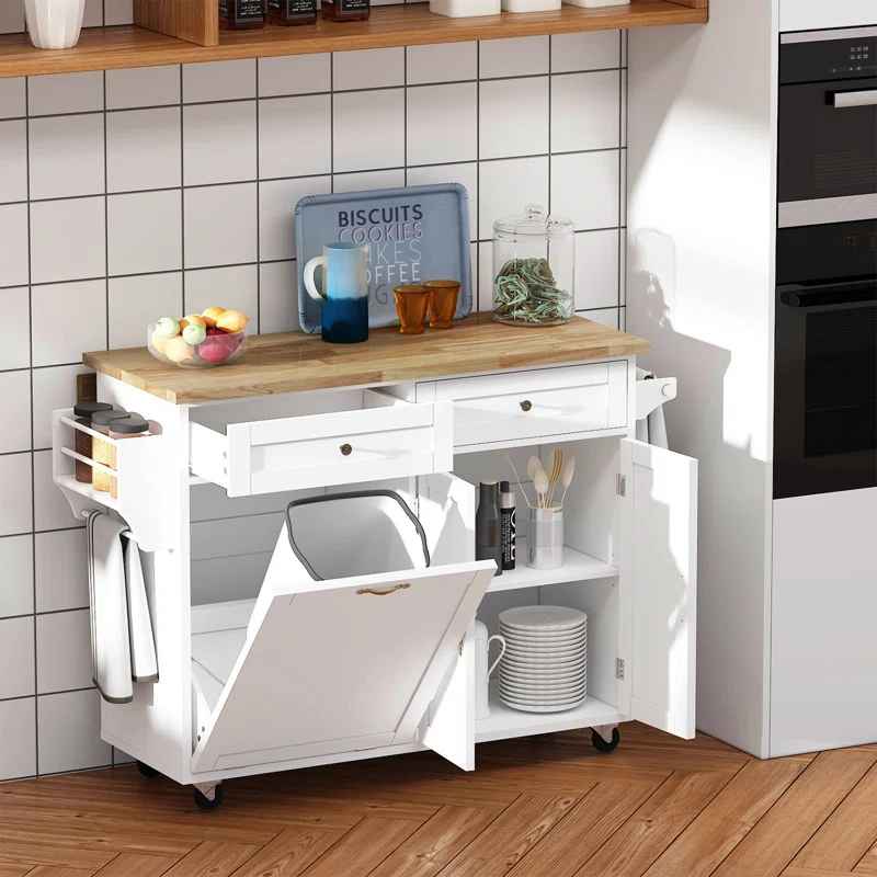 Melanye Solid Wood Top Kitchen Cart