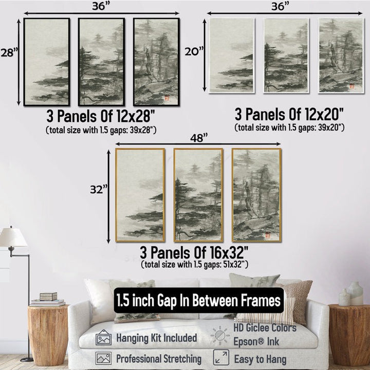 Asian Forest 3 Pieces on Canvas