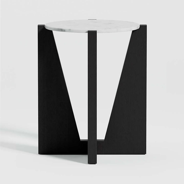 Miro White Marble End Table with Black Wood Base