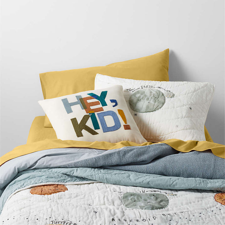 Hey, Kid! Embroidered Kids Throw Pillow